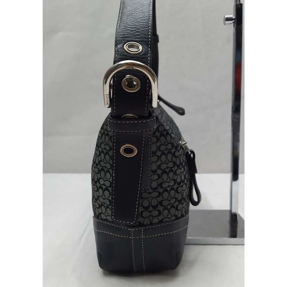 Coach Signature Mini C Black Canvas Leather Trim Zipper Hobo Shoulder Bag - Picture 4 of 16